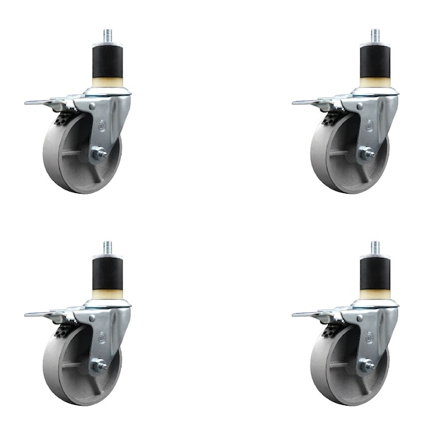 Service Caster 4'' Semi Steel Swivel 1-7/8'' Expanding Stem Caster Set Total Lock Brake, 4PK SCC-EXTTL20S414-SSS-178-4 - main